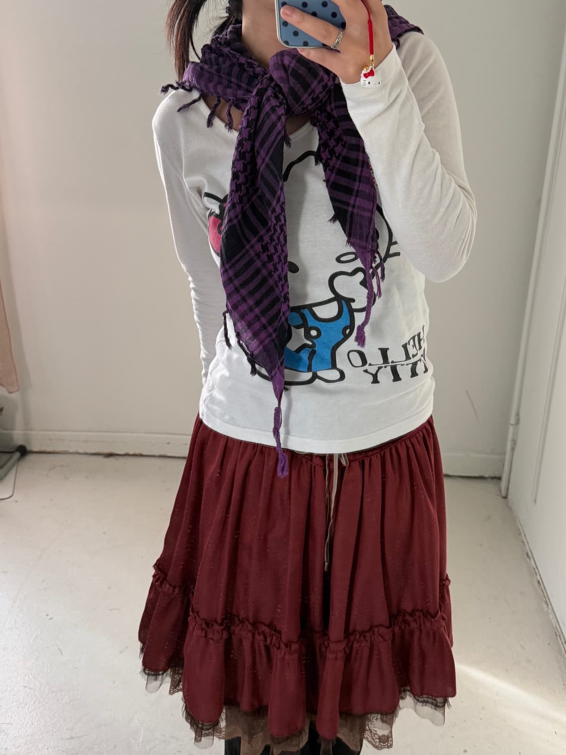 일본빈티지 퍼플 체크 크로스랩 스카프 상품이미지1