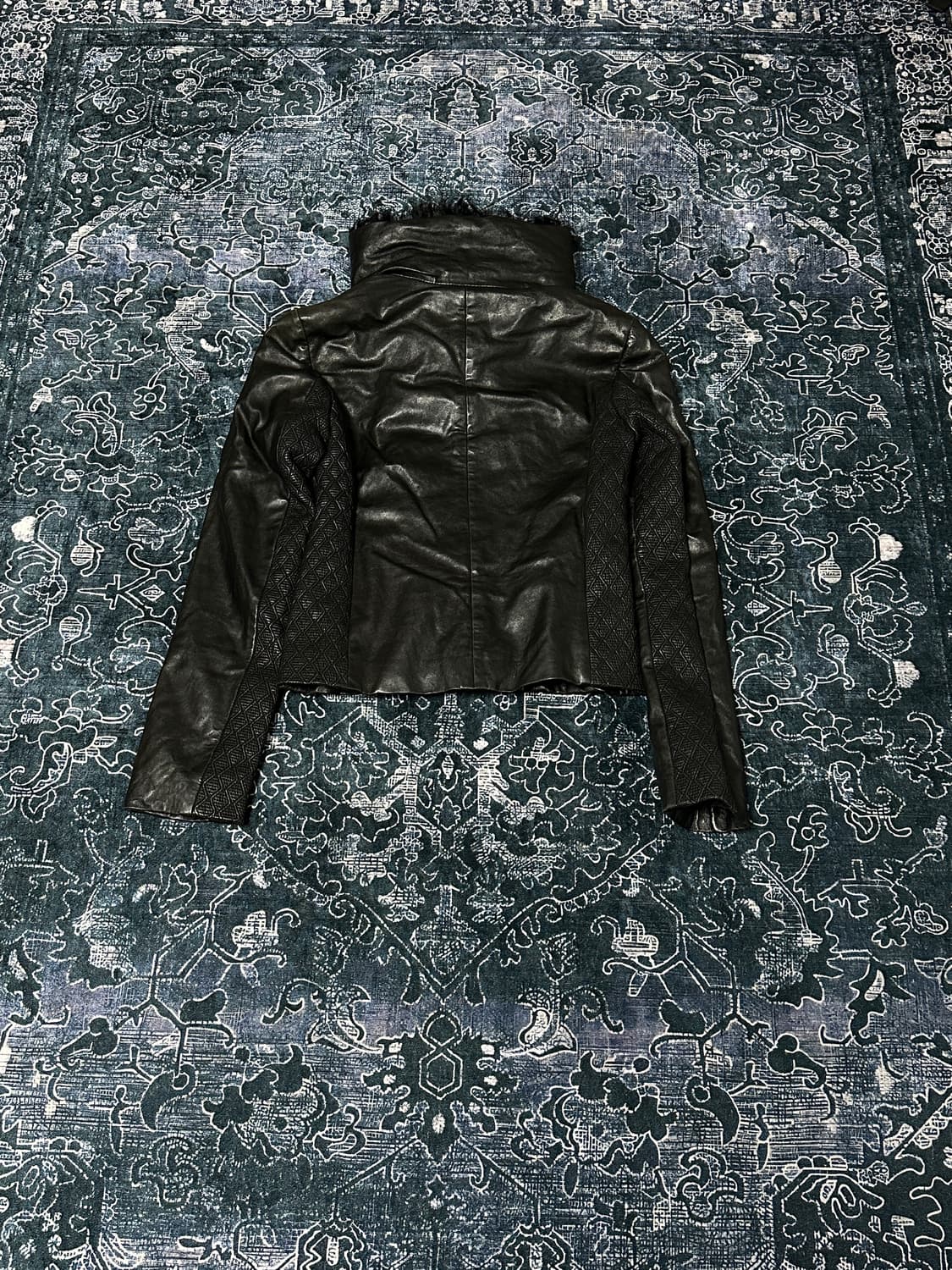 High neck fur lamb leather jacket 상품이미지3