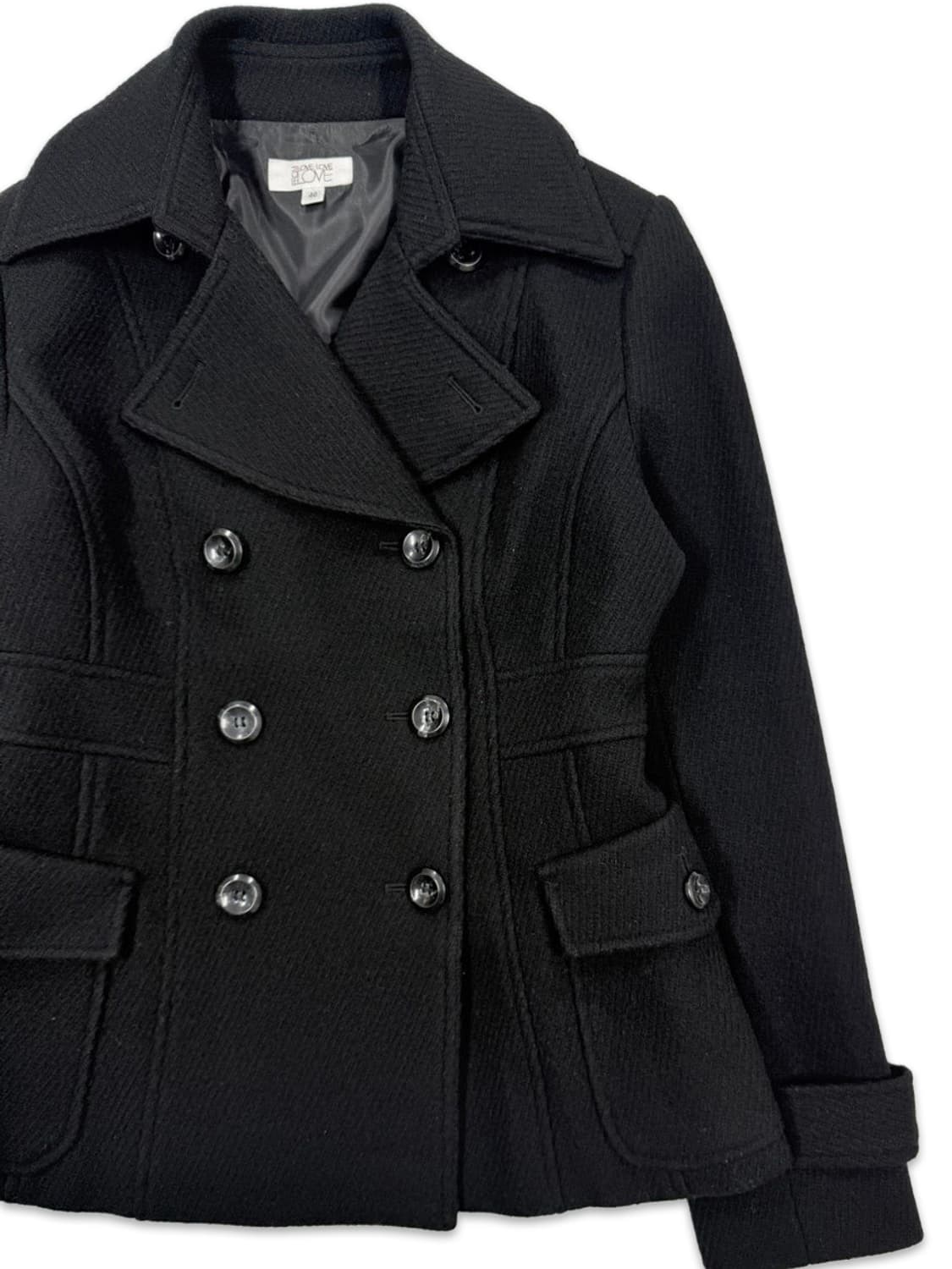 빈티지 FROM LOVE THREE 블랙 슬림 더블 하프 코트 상품이미지2