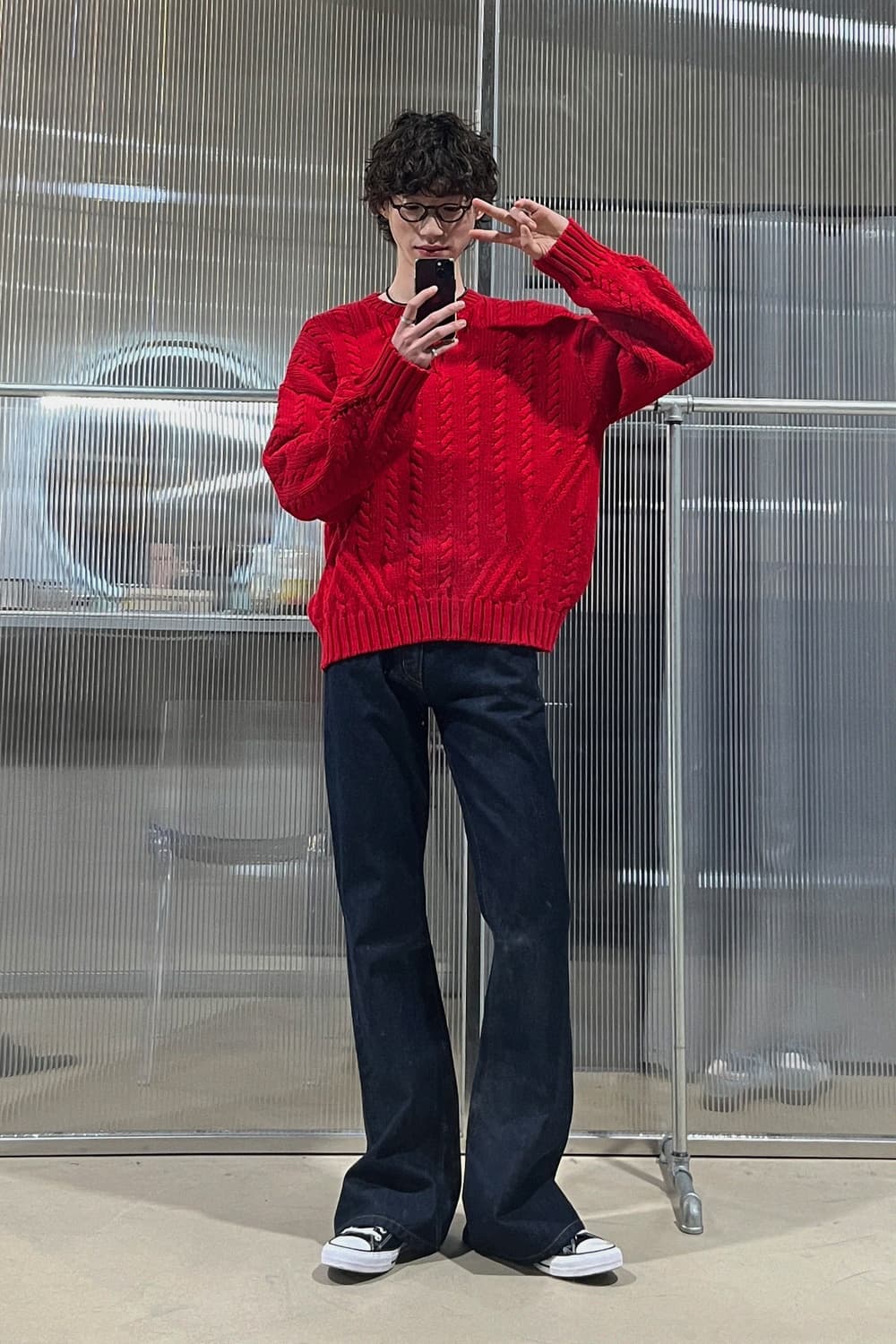 엘무드 베이글 피셔맨 케이블 니트 레드 48 상품이미지2