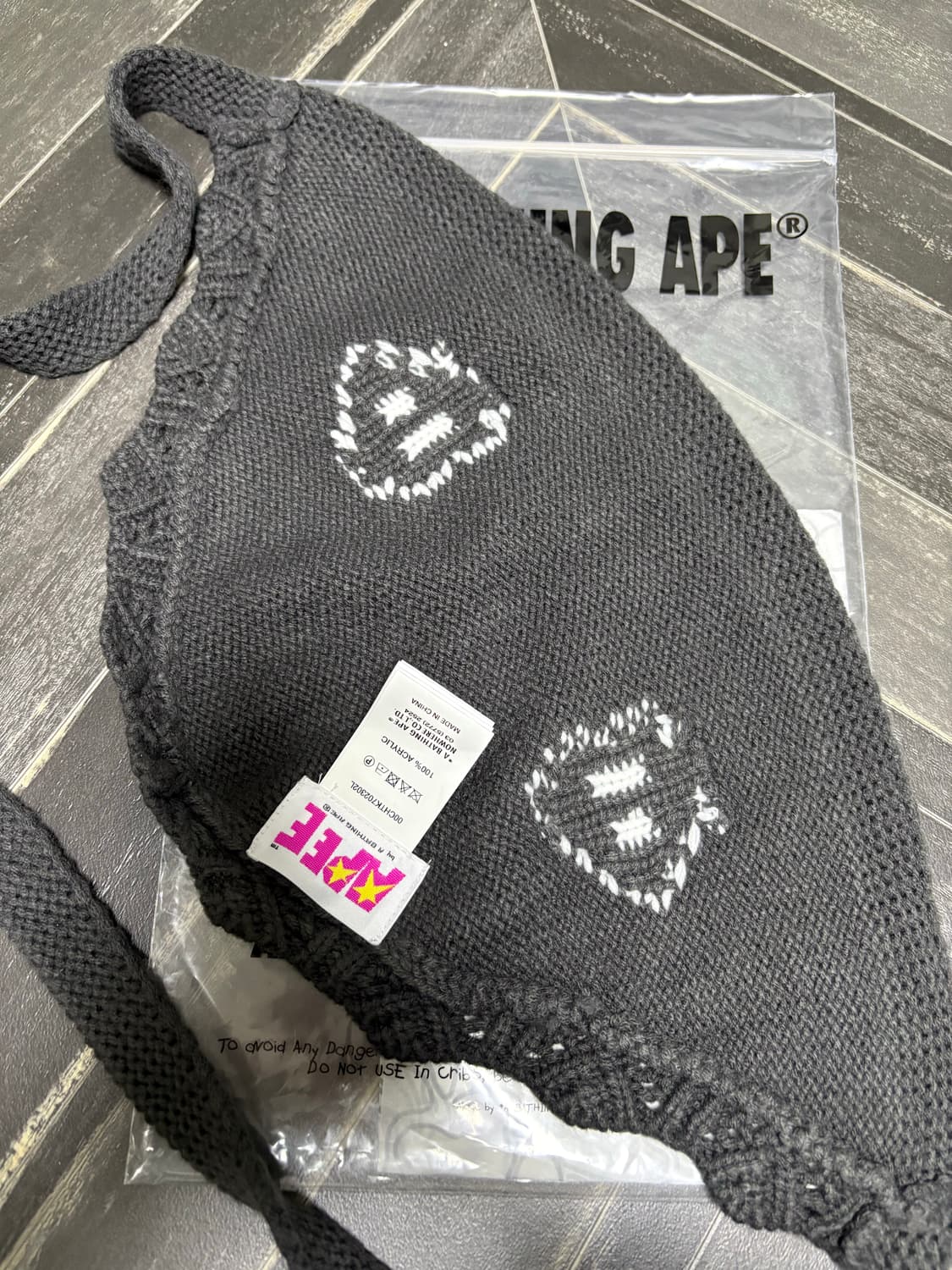 베이프 에이피 인타르시아 타이 프론트 니트 후드 모자 상품이미지5