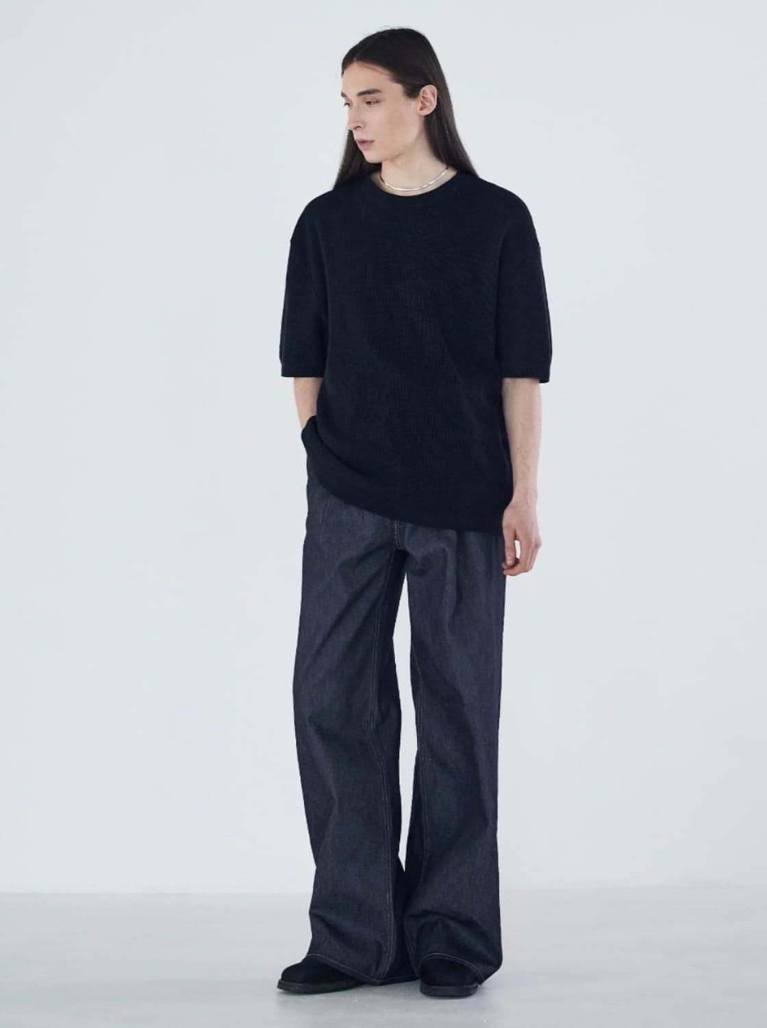 가먼트레이블 와플니트 반팔 블랙 L사이즈 상품이미지1