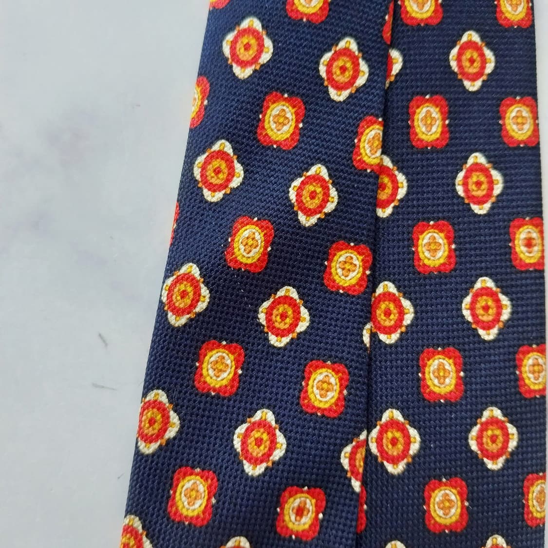 입생로랑 실크 네이비 플라워 모티브 넥타이 9.4cm A등급 K2583 상품이미지8