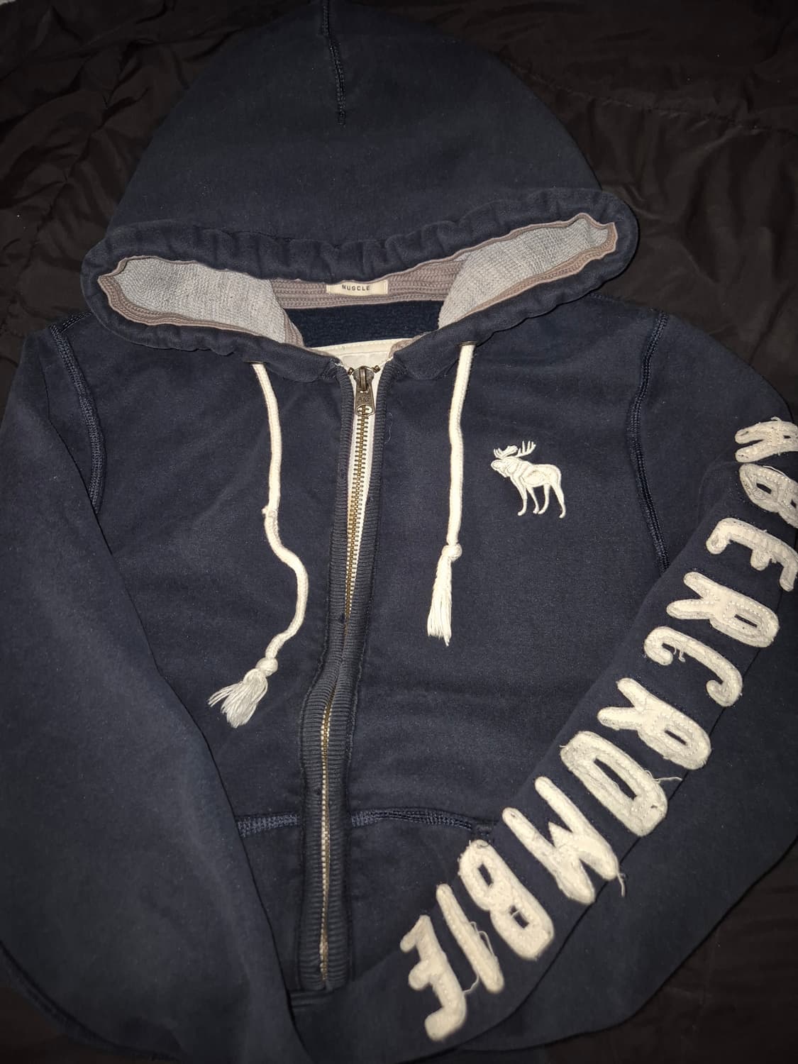 아베크롬비 머슬핏 네이비 화이트 암로고 후드집업 M 상품이미지4