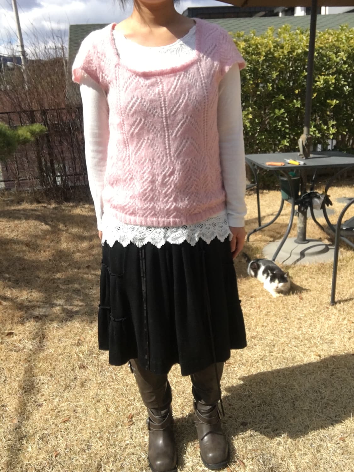 레이스 슬리브티 모헤어 반팔니트 일본빈티지 코디세트 모리코디 상품이미지2