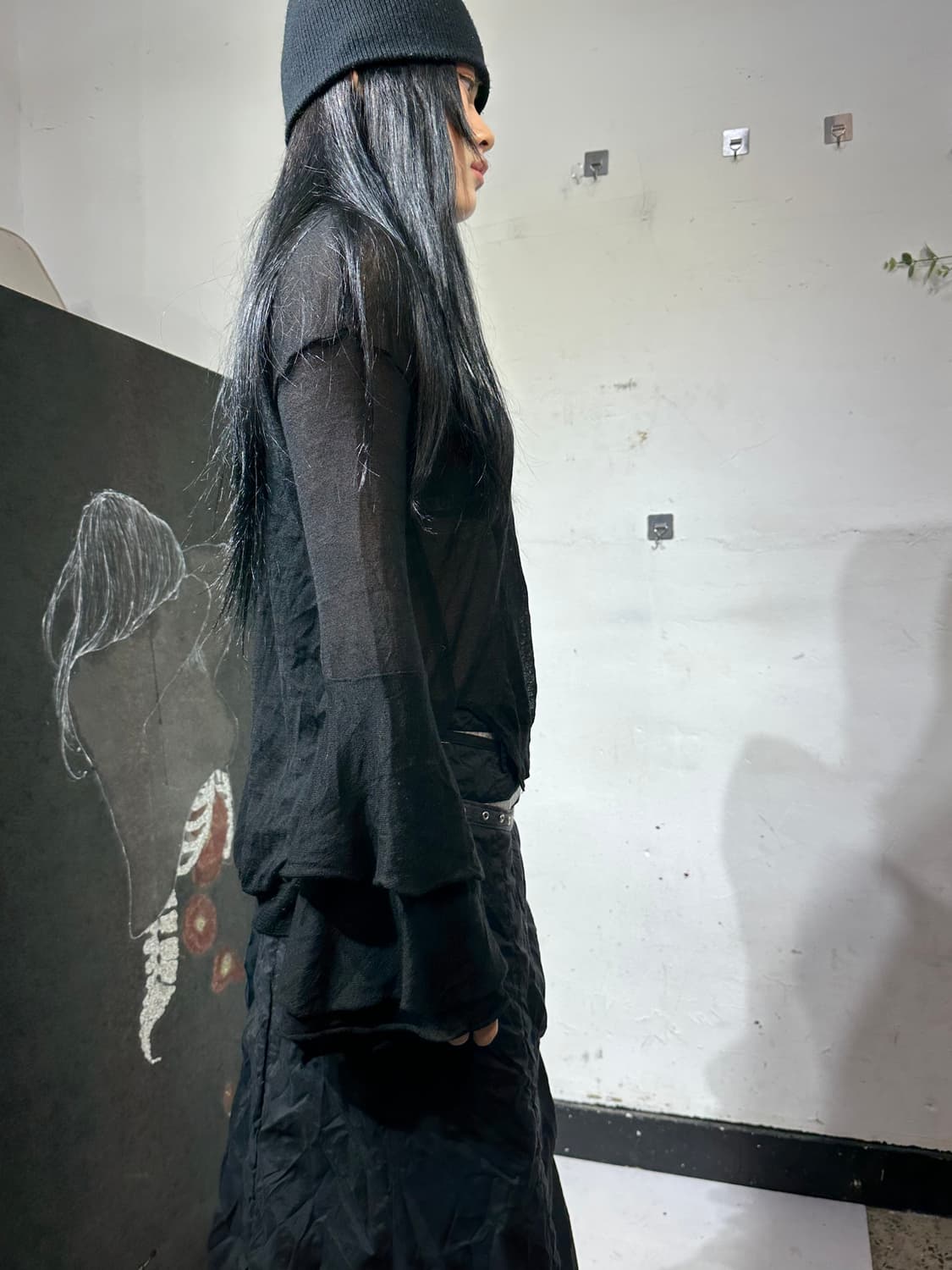 Jpn 고딕 시스루 프릴 디테일 슬리브 탑 M 상품이미지5