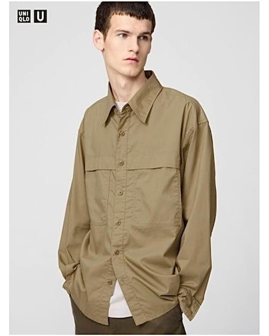 유니클로U 르메르 유틸리티 셔츠 남방 베이지 XL 105 면 나일론 카키 상품이미지2