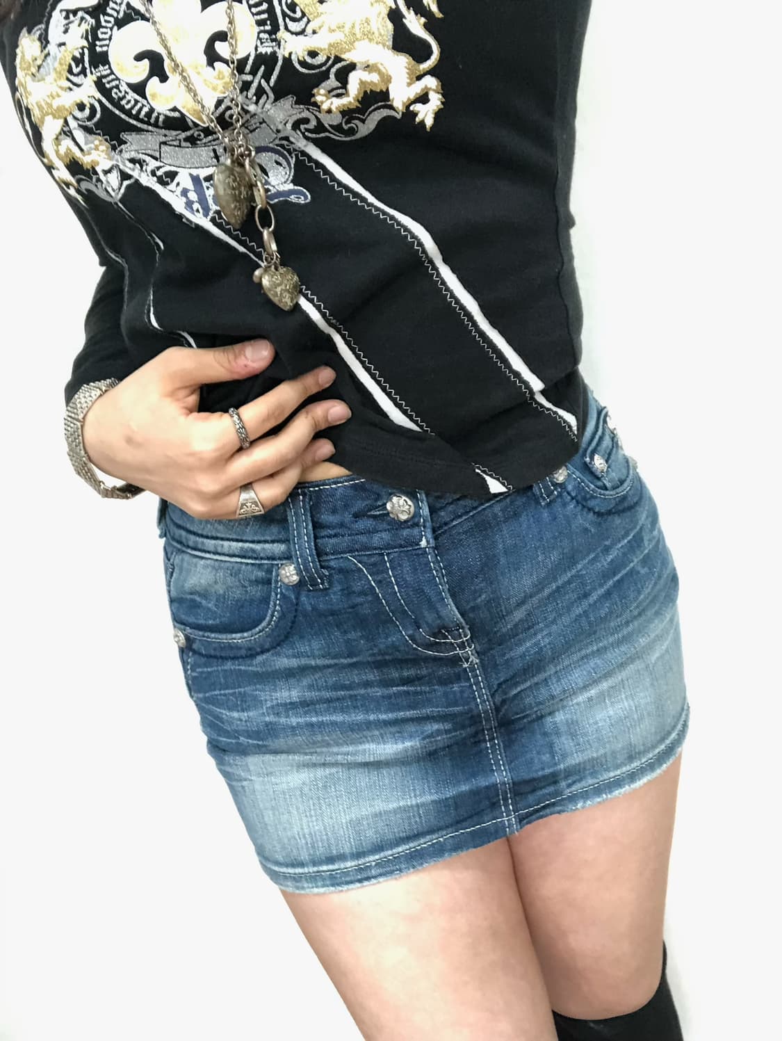 wing sequin washed denim mini skirt 상품이미지5