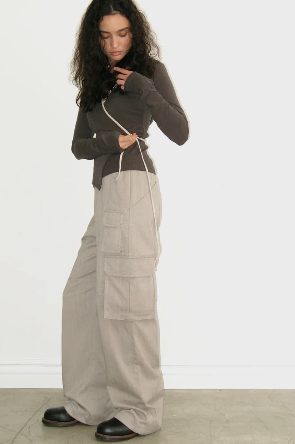 폴리수엠 헤링본 카고 팬츠 베이지 1사이즈 상품이미지2