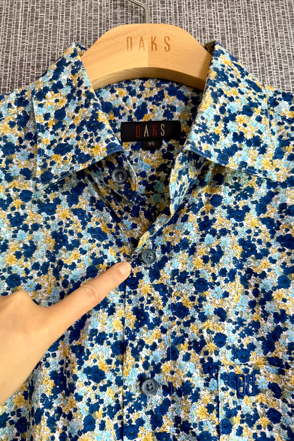 닥스 DAKS 남성 셔츠 플라워 프린트 블루 옐로우 믹스 패턴 면 100 상품이미지2