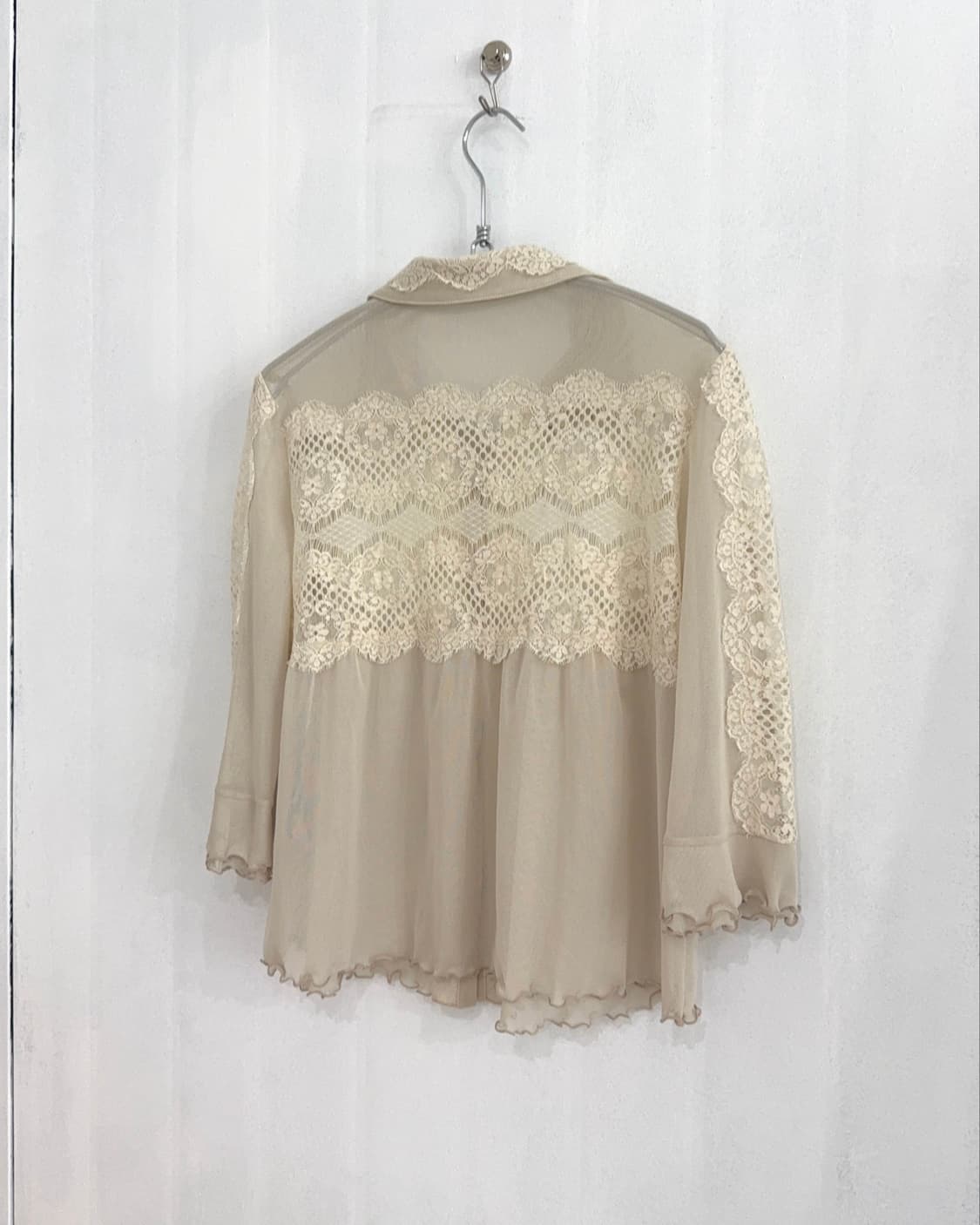 Beige Lace Sheer Shirt 상품이미지10