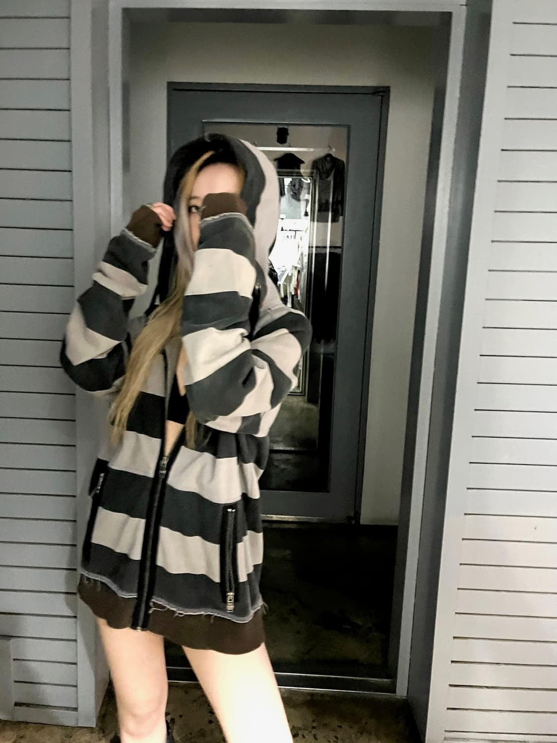 그런지 무드 스트라이프 후드집업 상품이미지8