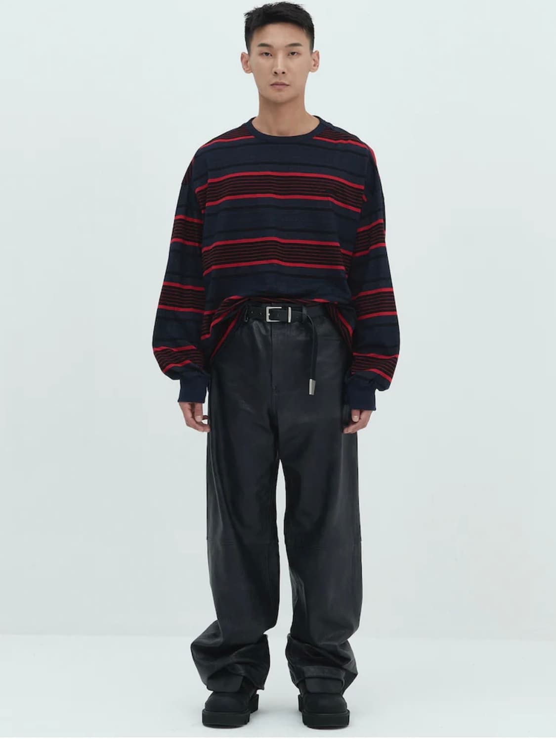 L) 준지 스튜 스트라이프 오버핏 롱슬리브 - 네이비 상품이미지1