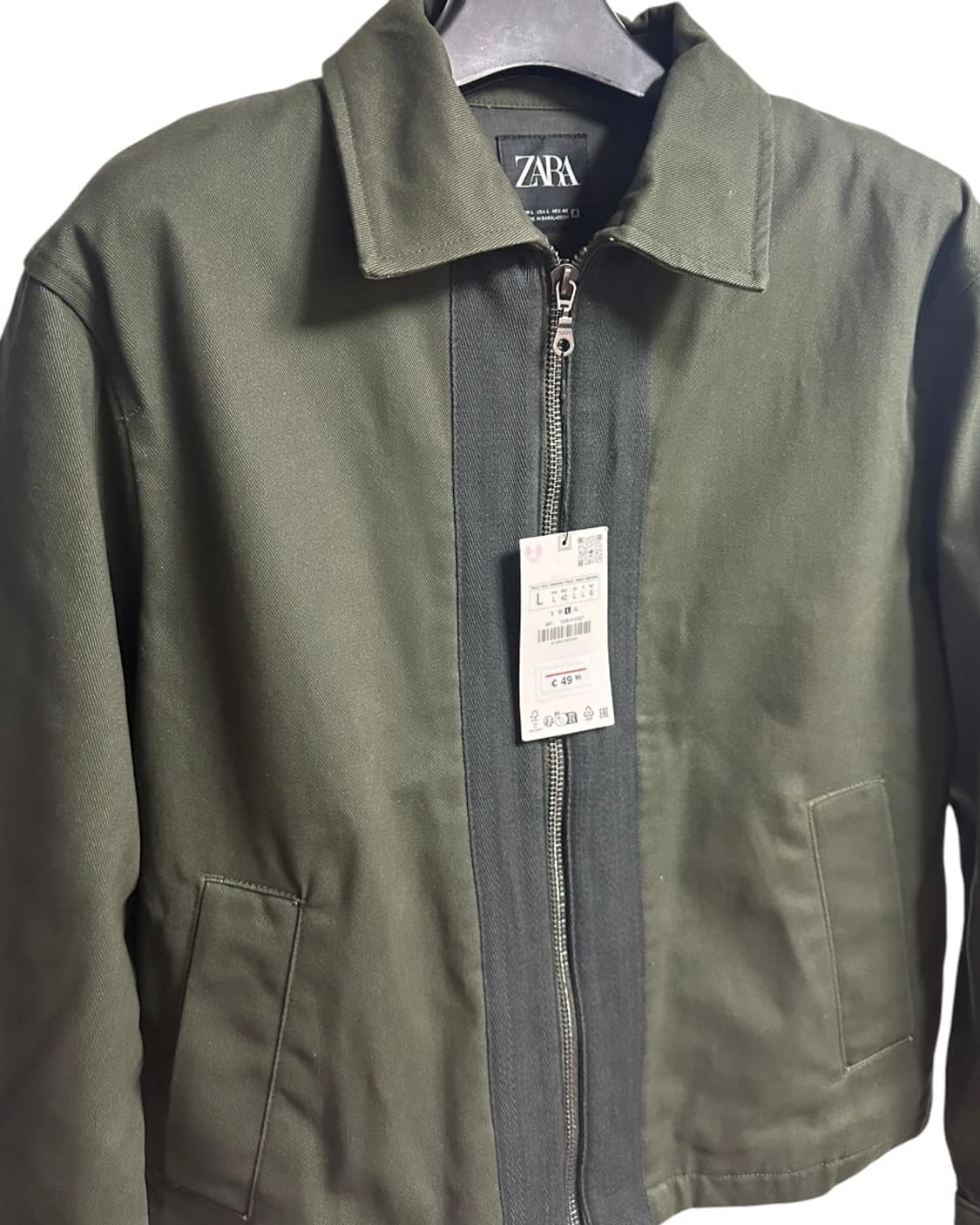 자라(ZARA) 유럽판 다크올리브 집업 헤비코튼 자켓 L 새상품 상품이미지3