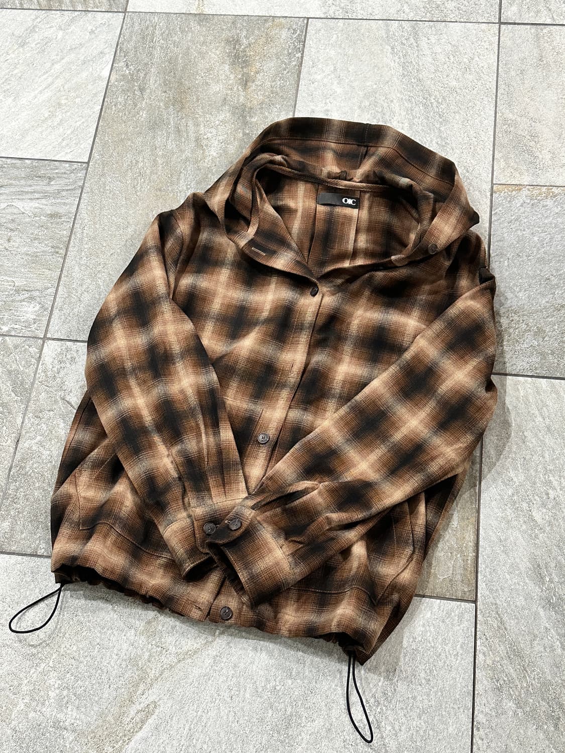오아이오아이 체크 오버핏 후드 셔츠 브라운 S 상품이미지1