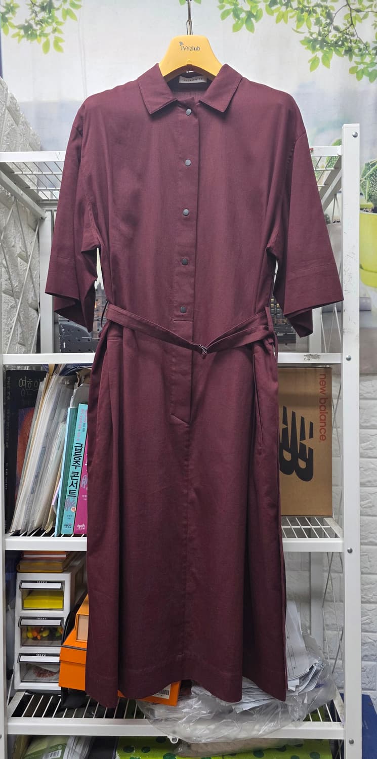 더캐시미어 셔츠형 반팔 롱원피스 55~66  와인 여름원피스 WM70 상품이미지1