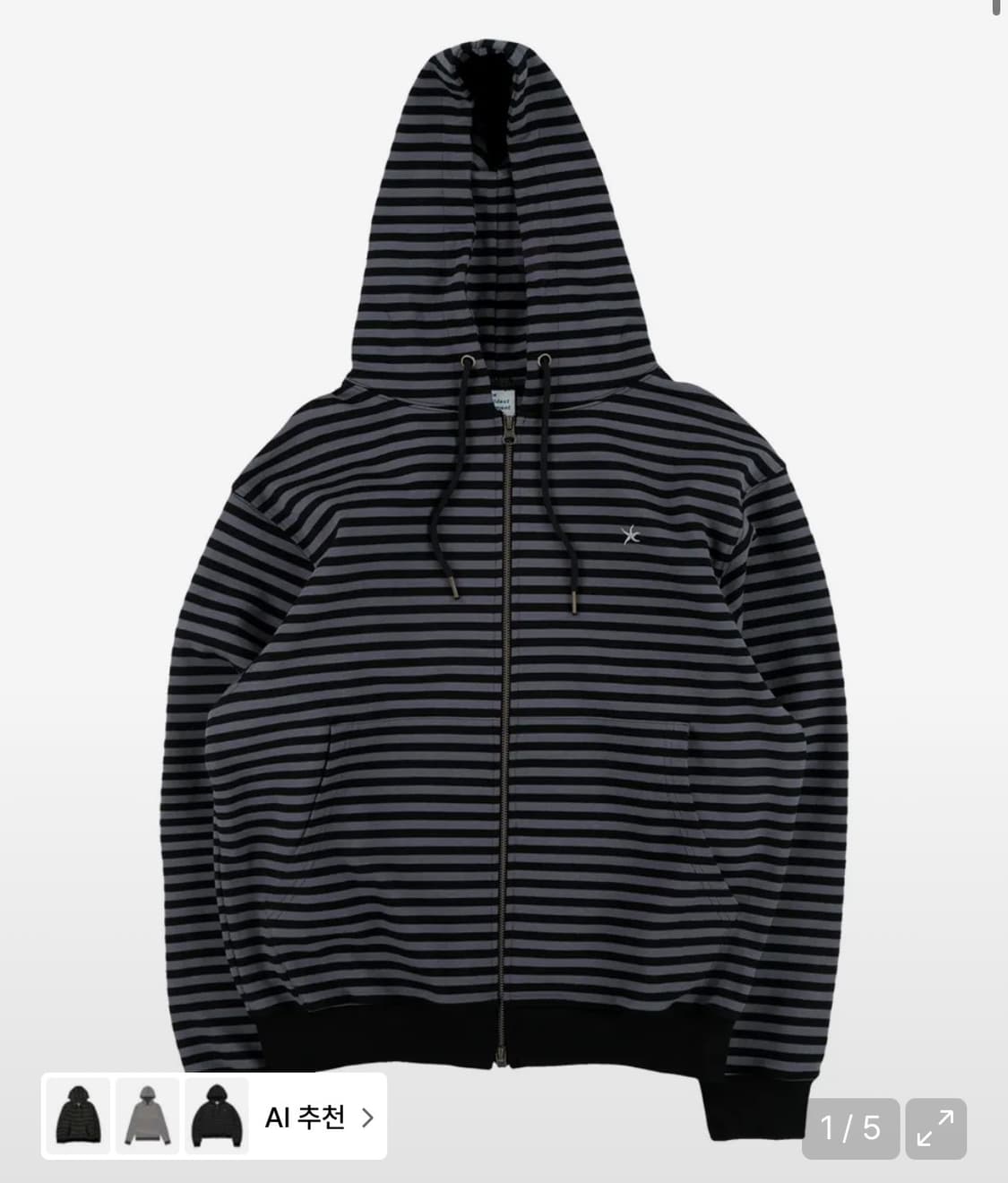 TCM stripe hooded zip-up (charcoal/black 상품이미지1