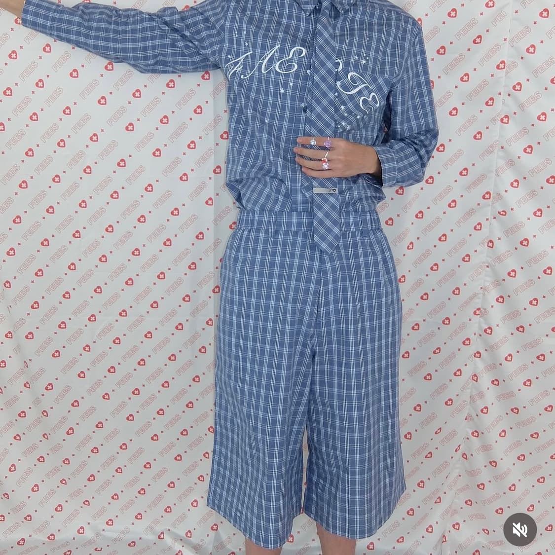 샵페어리 블루 체크 버뮤다 팬츠 상품이미지1