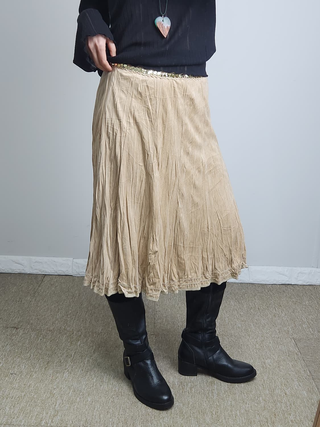 스웨이드 주름 스커트 상품이미지5