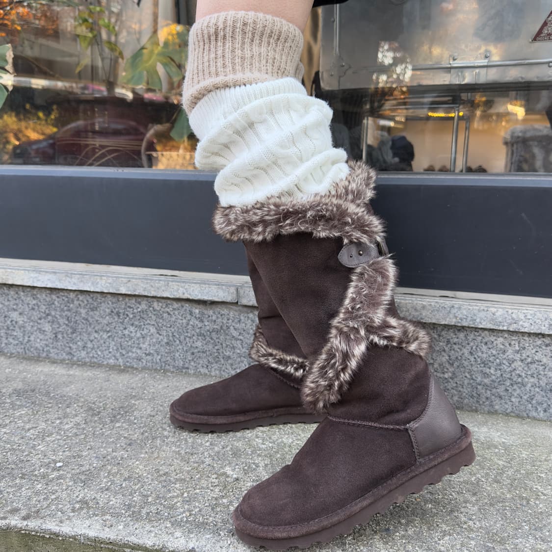 00s BEARPAW 스웨이드 핀터레스트 퍼 트림 어그 부츠 상품이미지1