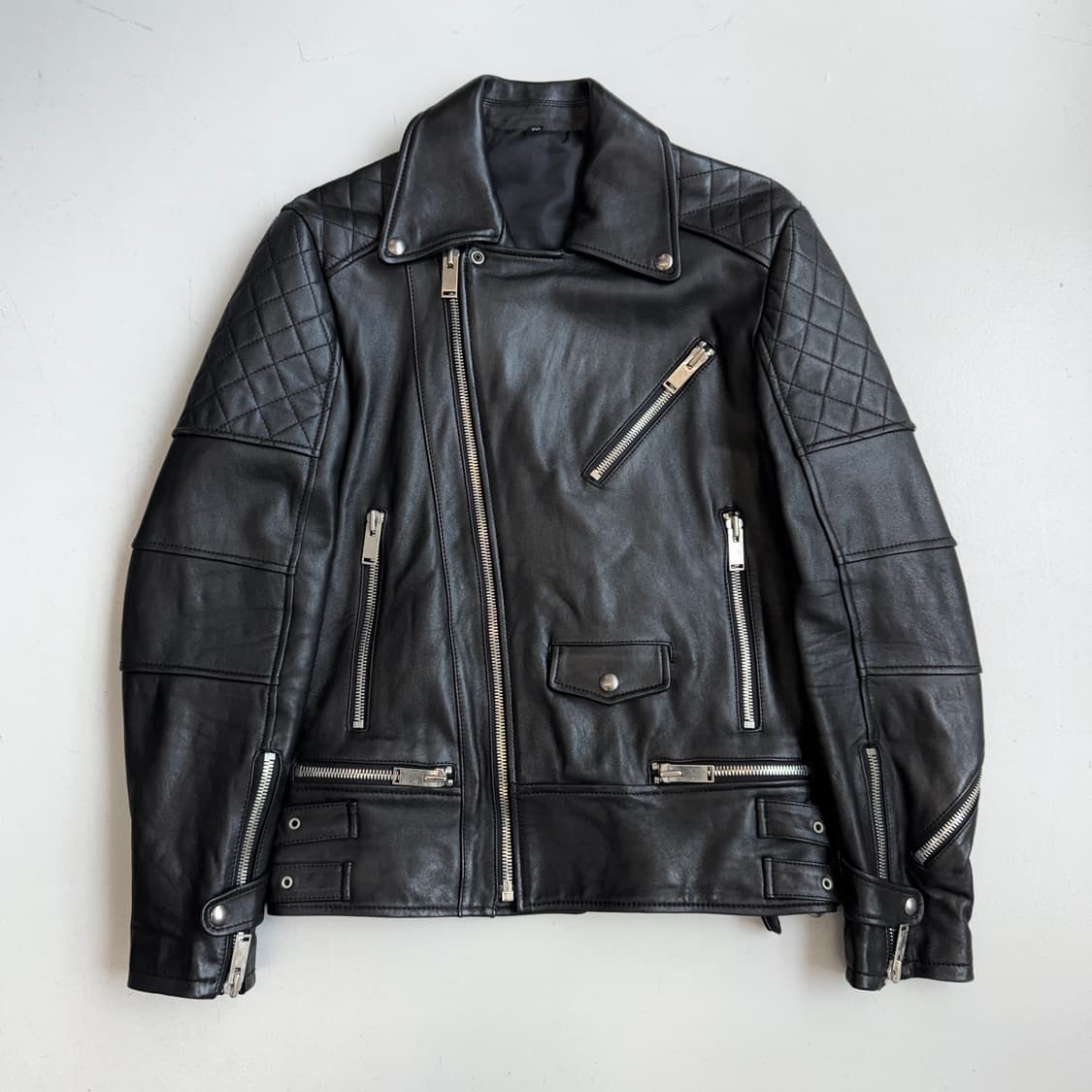 사선 바이커 멀티지퍼 리얼레더 이태리 램스킨 라이더 가죽자켓 상품이미지2