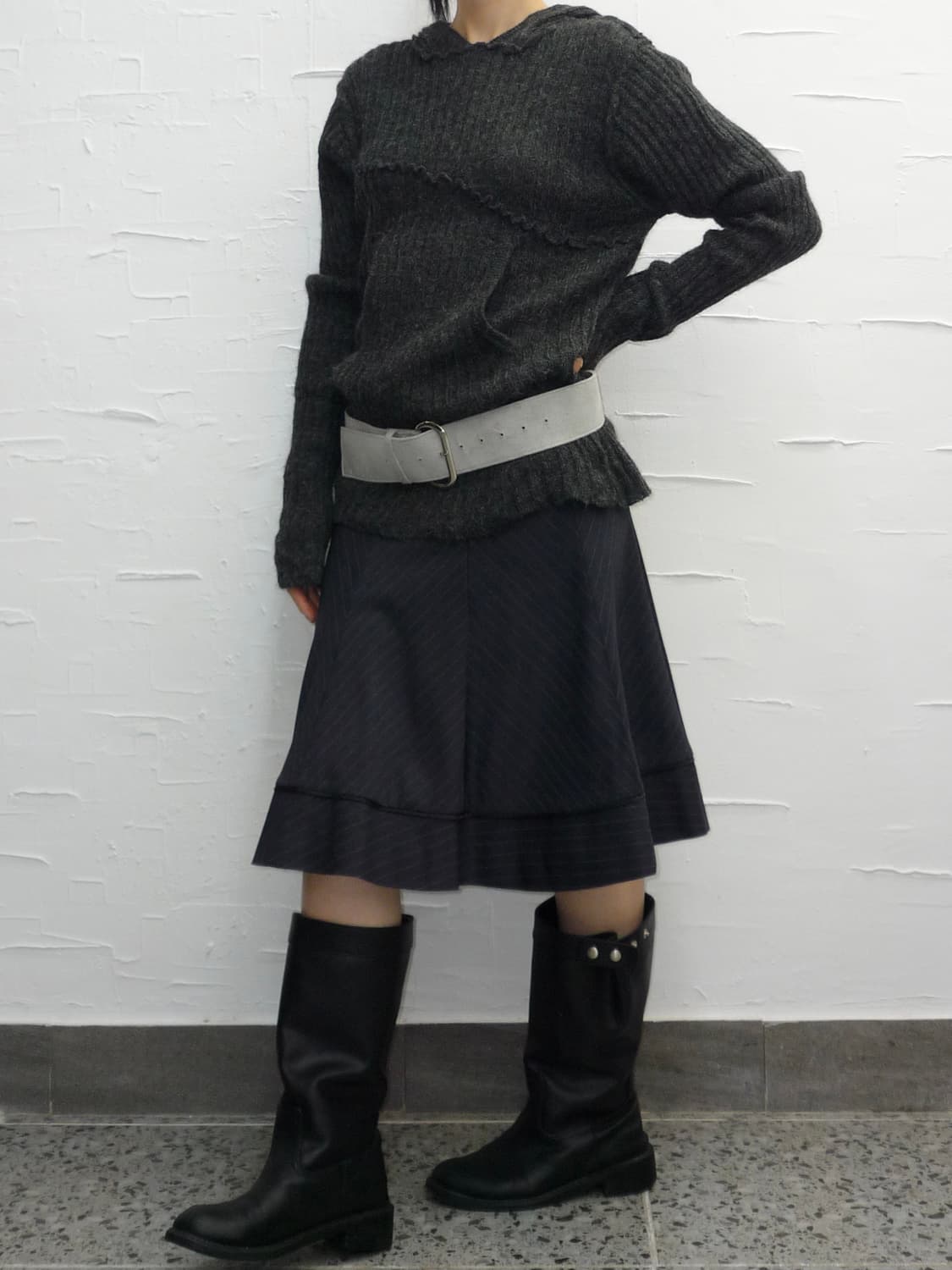 striped navy midi skirt 상품이미지2