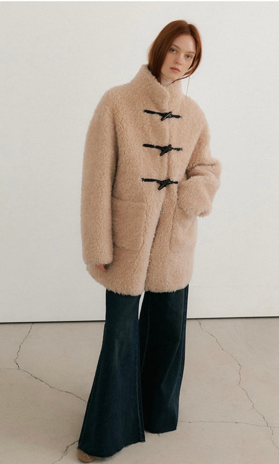 헌치 하이넥 더플 시어링 무스탕/라이트오렌지 상품이미지1