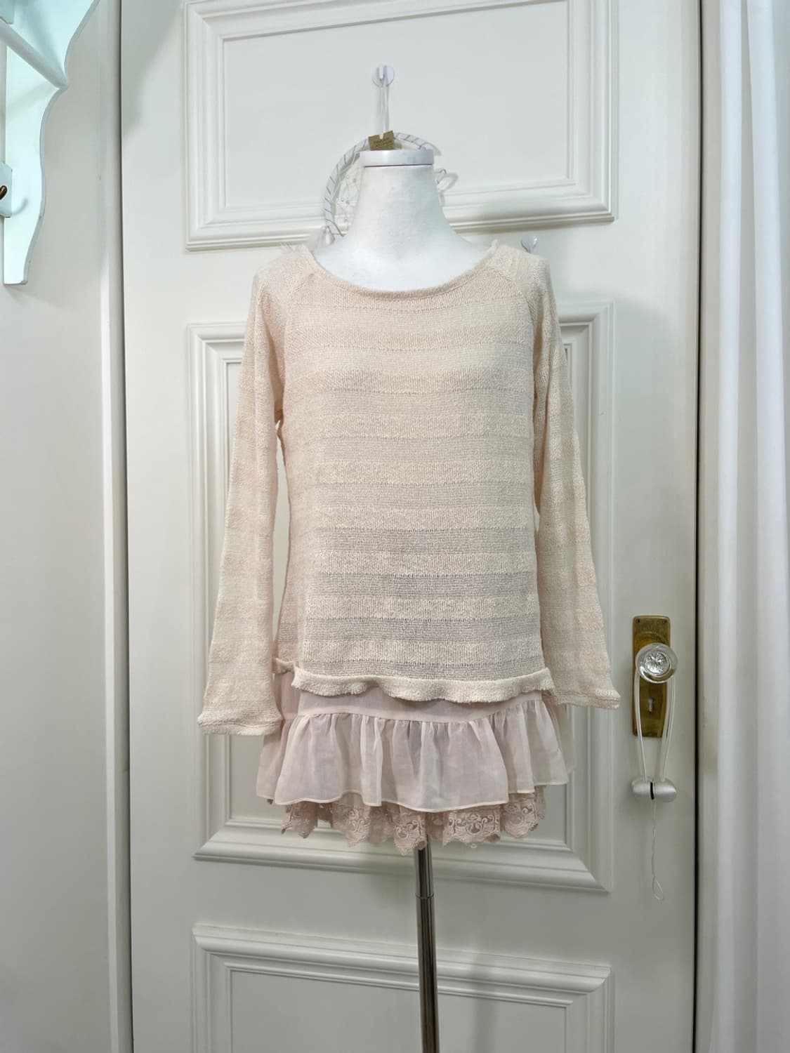 coral chiffon ruffle layered knit top 상품이미지1