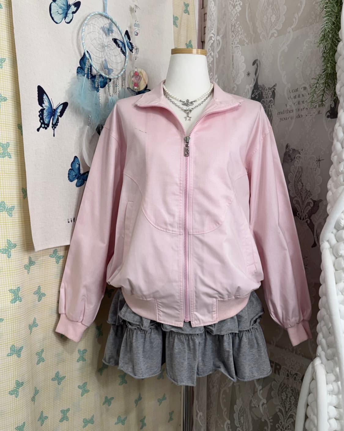 꾸레쥬 연핑크 백로고 봄버 자켓 상품이미지2