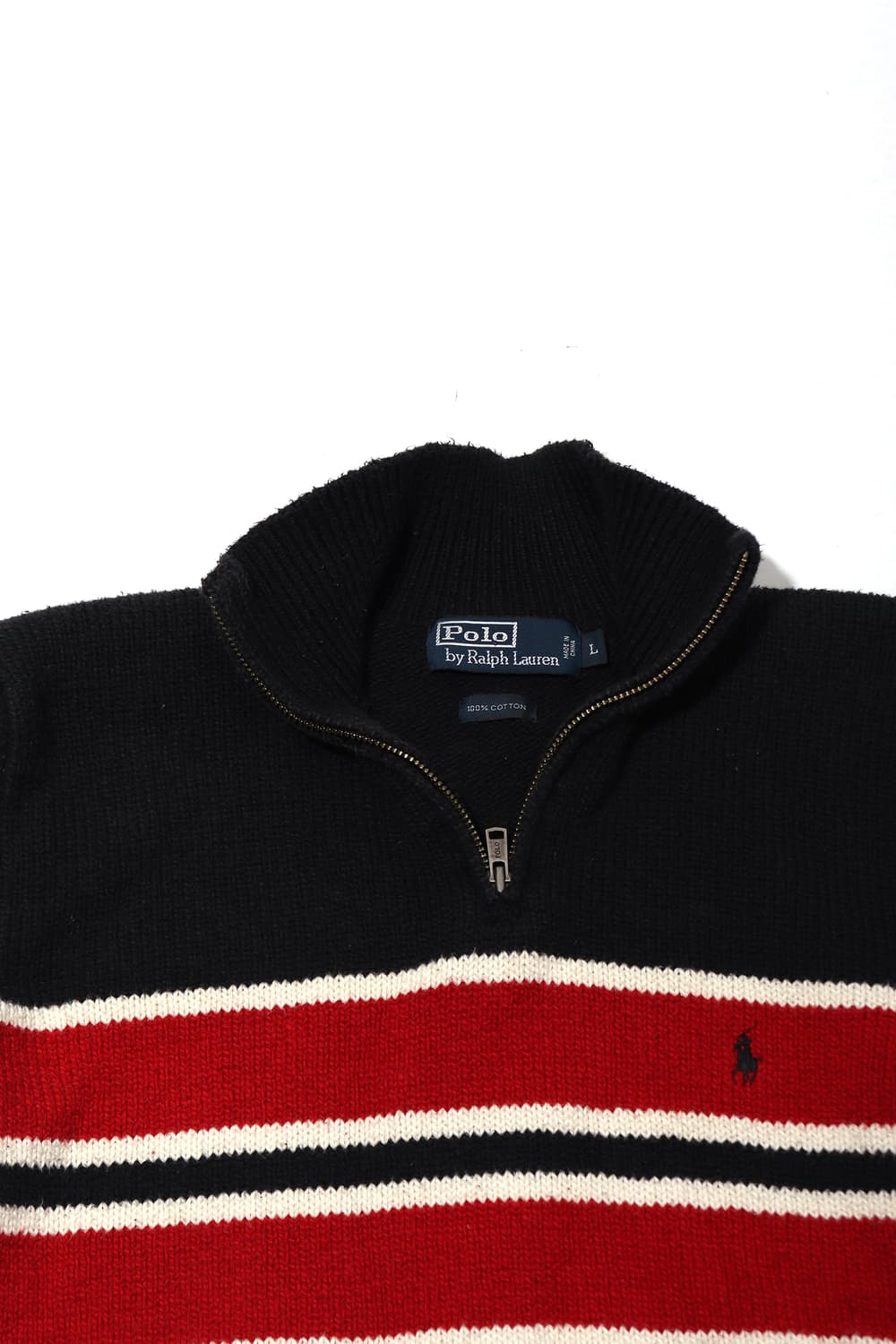 POLO RALPH LAUREN 코튼 스트라이프 반집업 니트 size L 상품이미지2