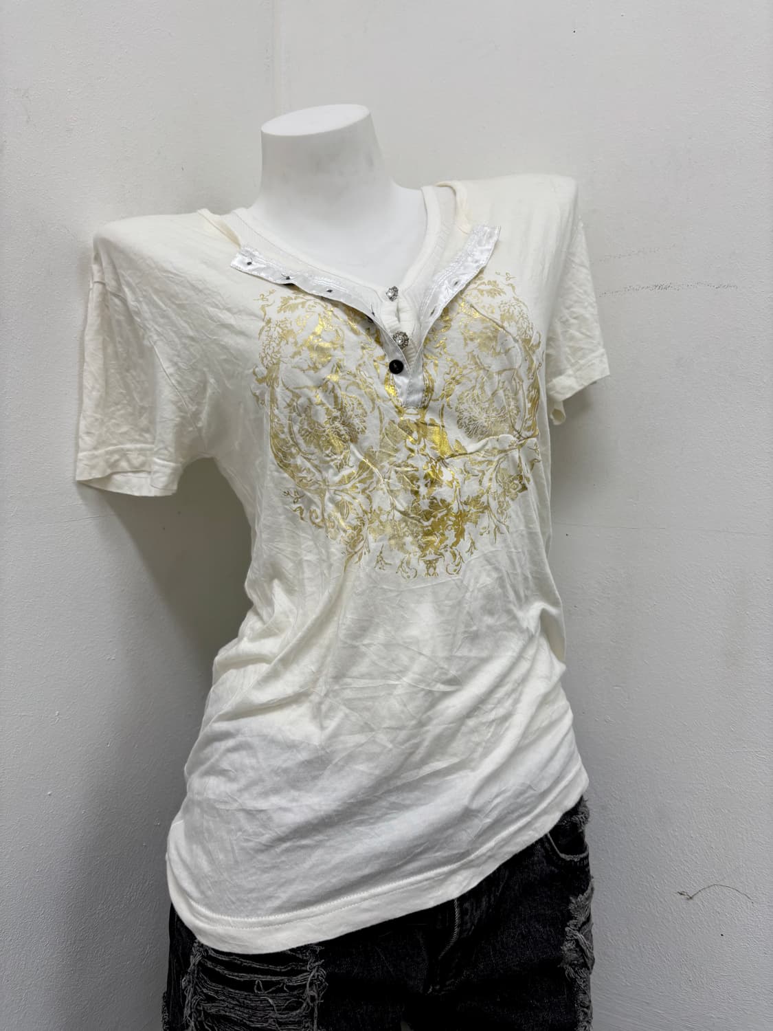 “Vintage”00’s Mood Glitter Print White T 상품이미지8