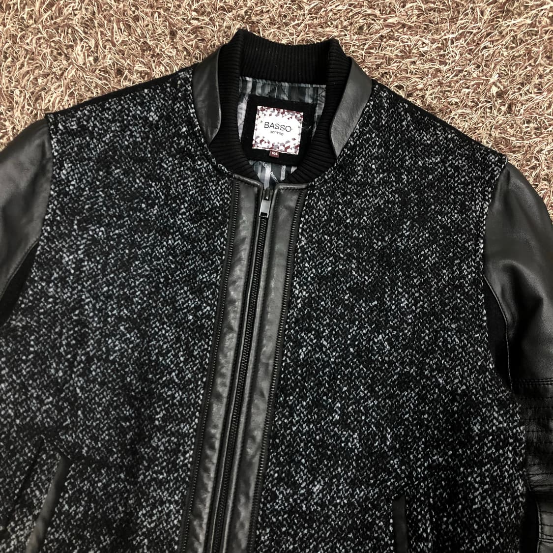 바쏘옴므 양가죽 울 니트 도킹 레더 가죽 자켓 상품이미지2