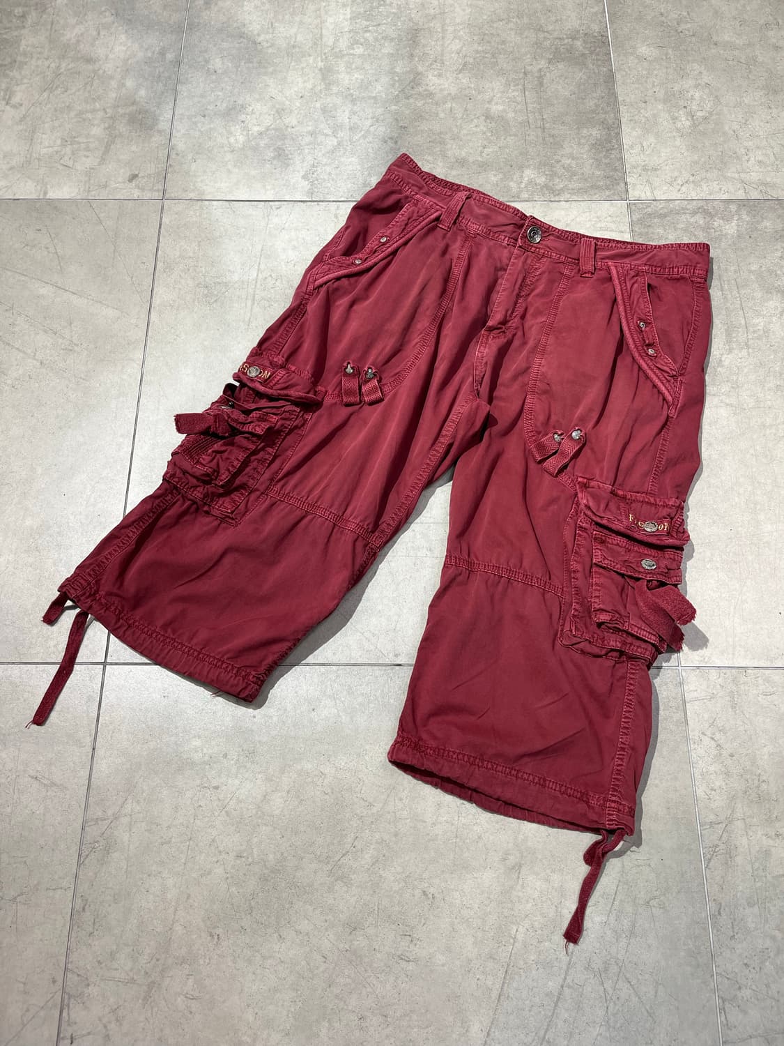 일본 빈티지 락펑크 버건디 카고 숏팬츠 반바지 상품이미지1