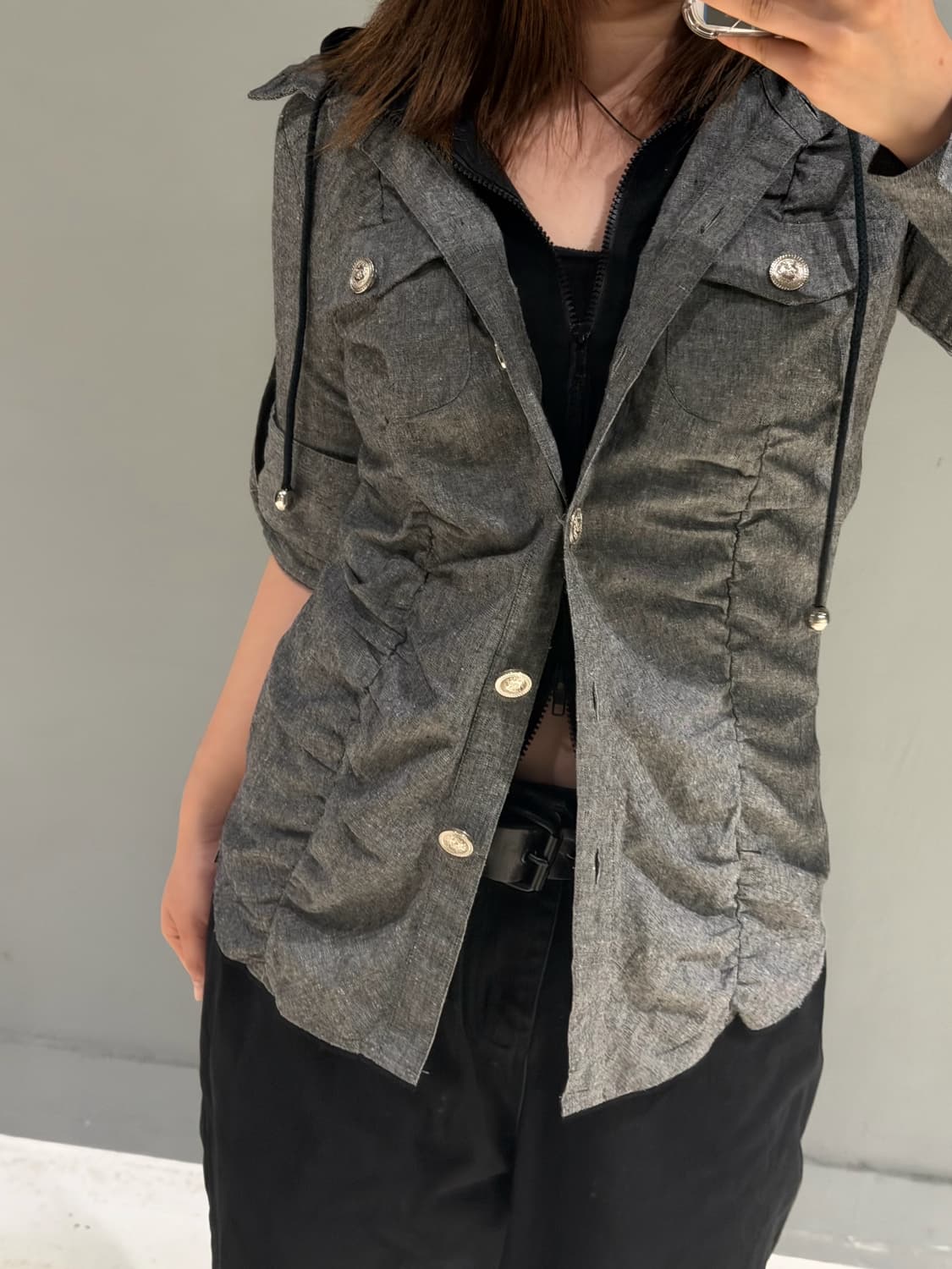 cross printing hood layered shirt 상품이미지3