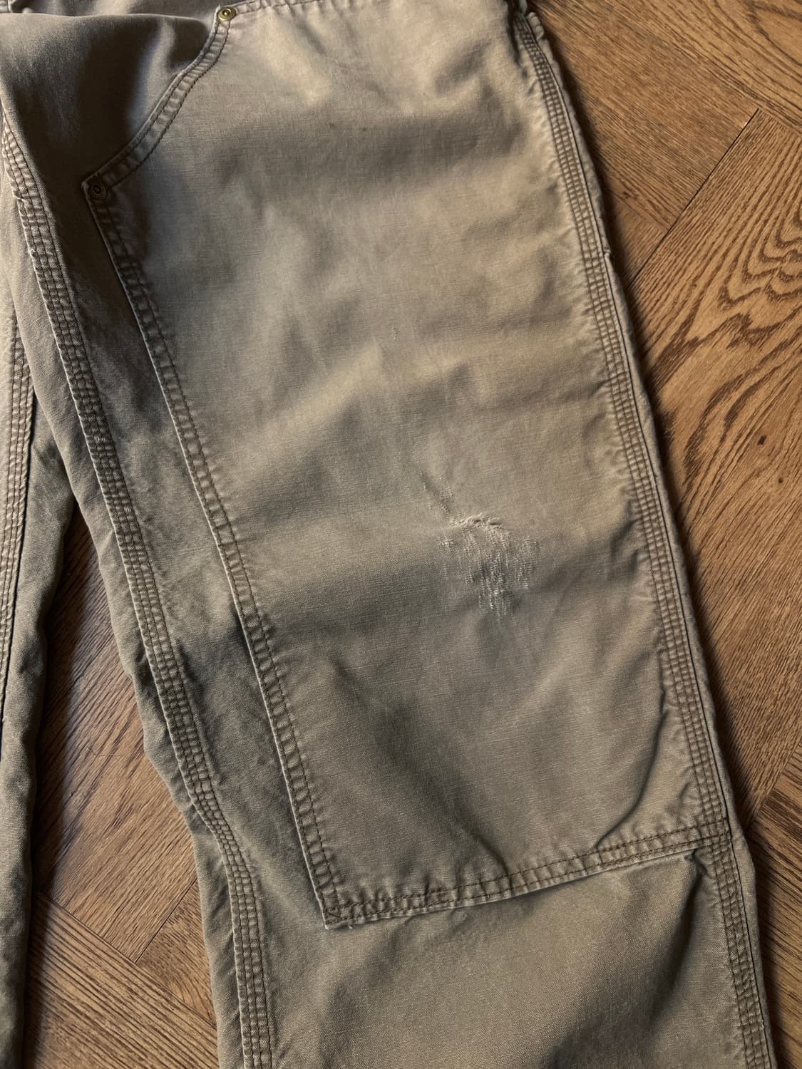 [34]칼하트 USA 빈티지 데미지 라이트브라운 코튼 더블니 워크 팬츠 상품이미지5