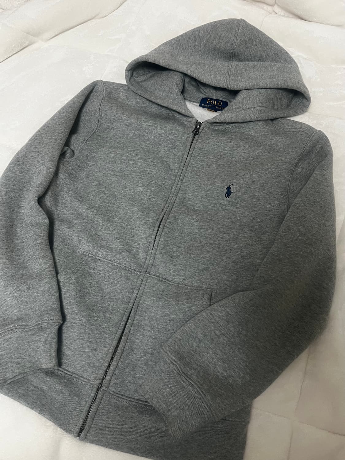 폴로 그레이 기모 후드집업 상품이미지1