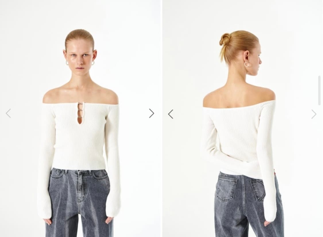 다이애그널 메탈 링 오프숄더 니트 화이트 상품이미지2