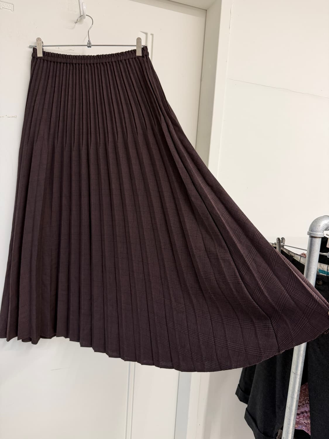 일본빈티지 브라운 체크 플리츠 롱스커트 상품이미지7