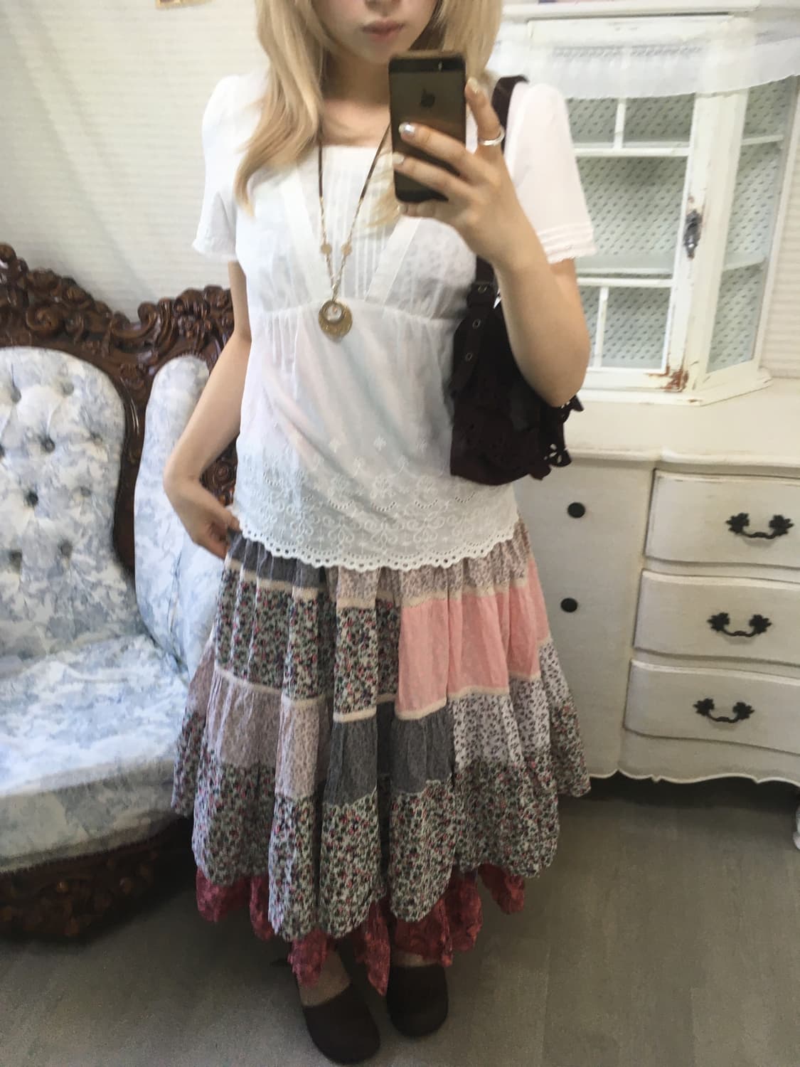jpn vintage white punching lace blouse 상품이미지5