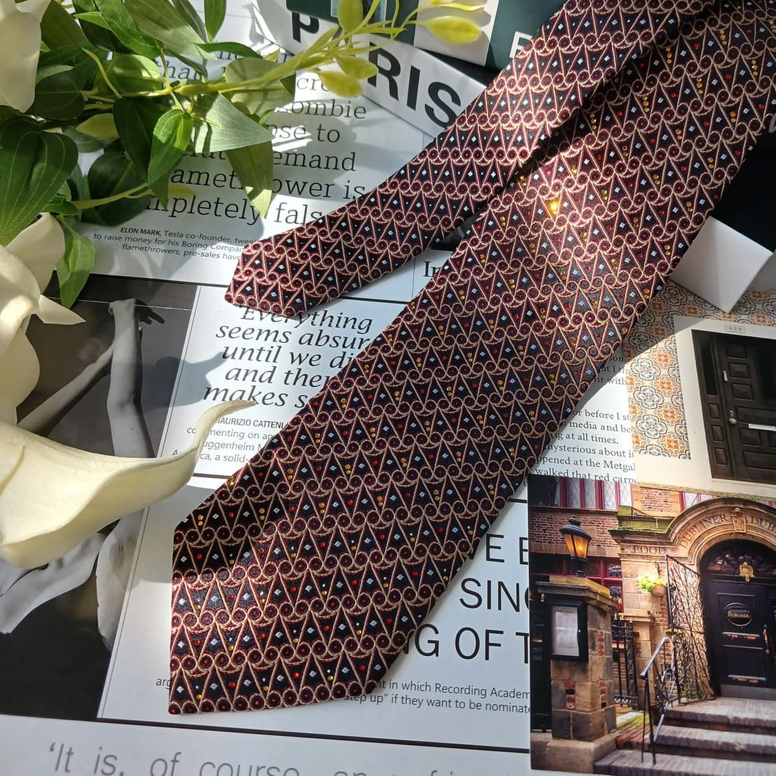 밀라숀 실크 브라운 기하 패턴 넥타이 8.5cm S~A+등급 e810
 상품이미지2