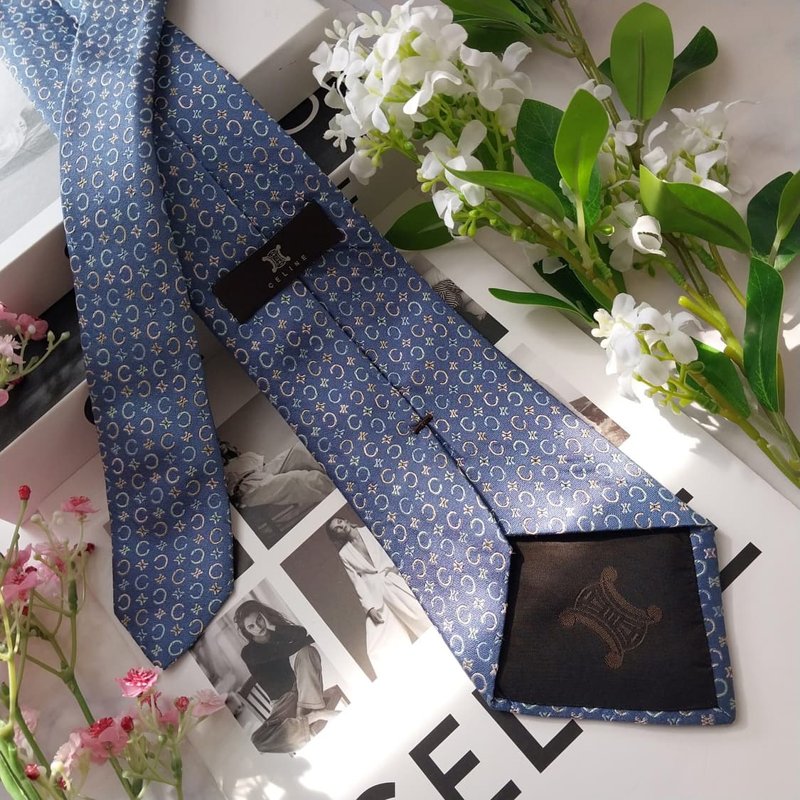 셀린느 실크 블루 트리오페 C패턴 넥타이 9.6cm A등급 A2132 상품이미지5