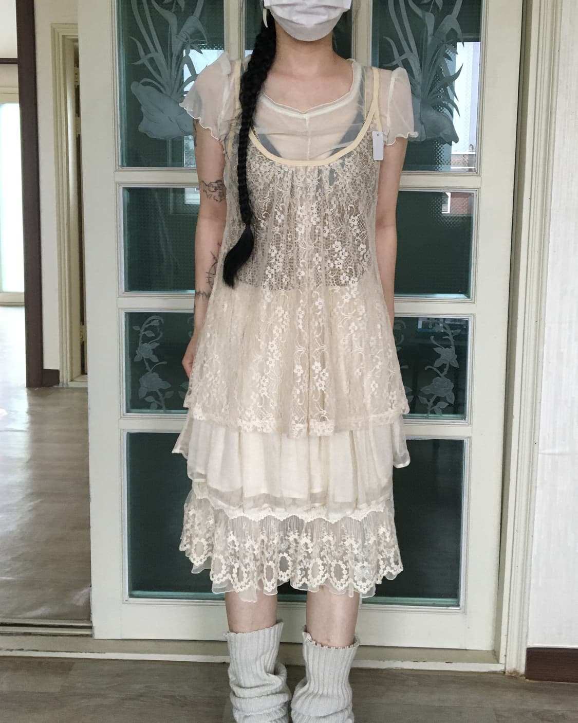 flower pattern lace see through sleevele 상품이미지1