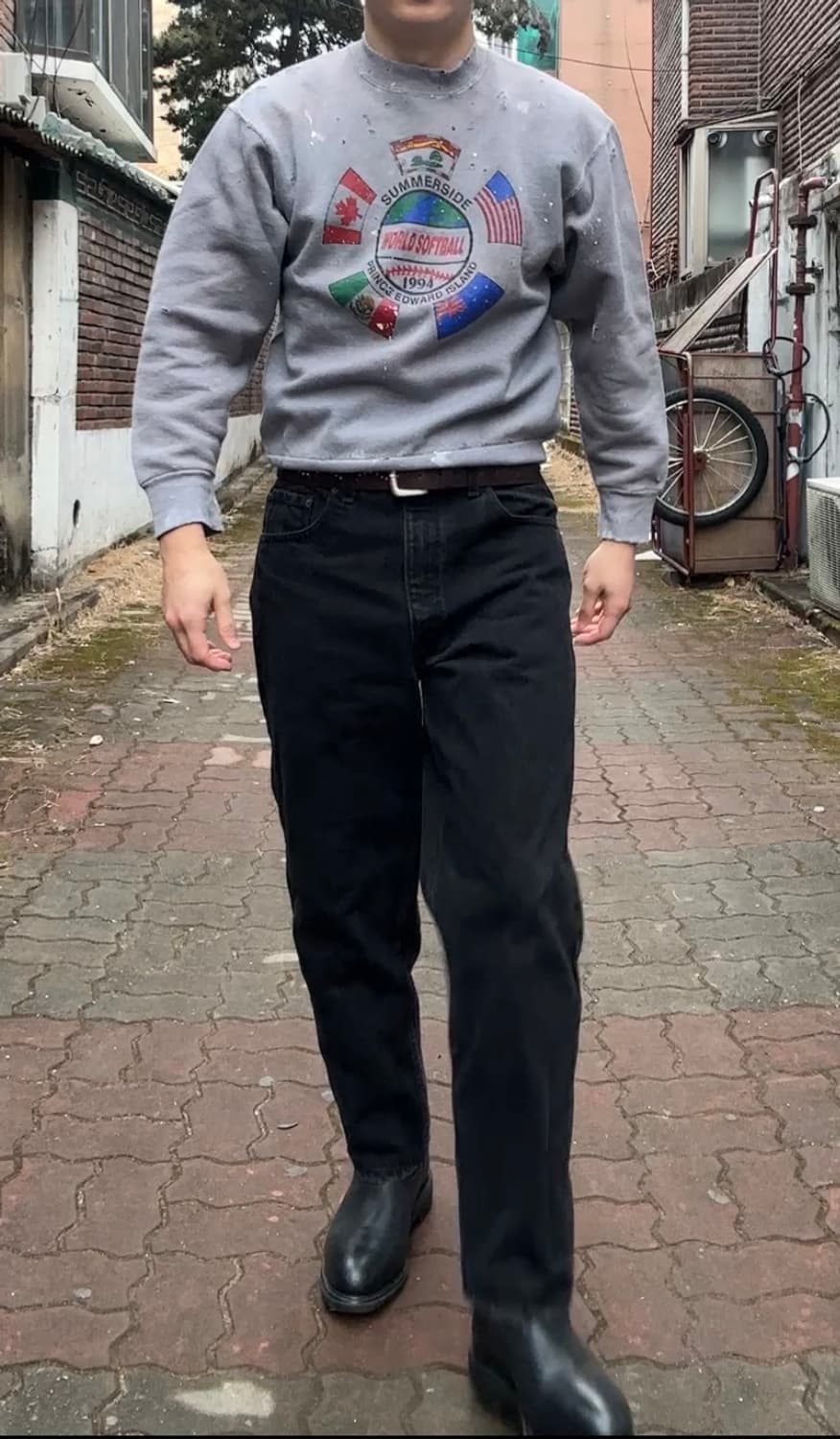 90s fruit of the loom 디스트레스드 블랙다잉 스웻셔츠 상품이미지6