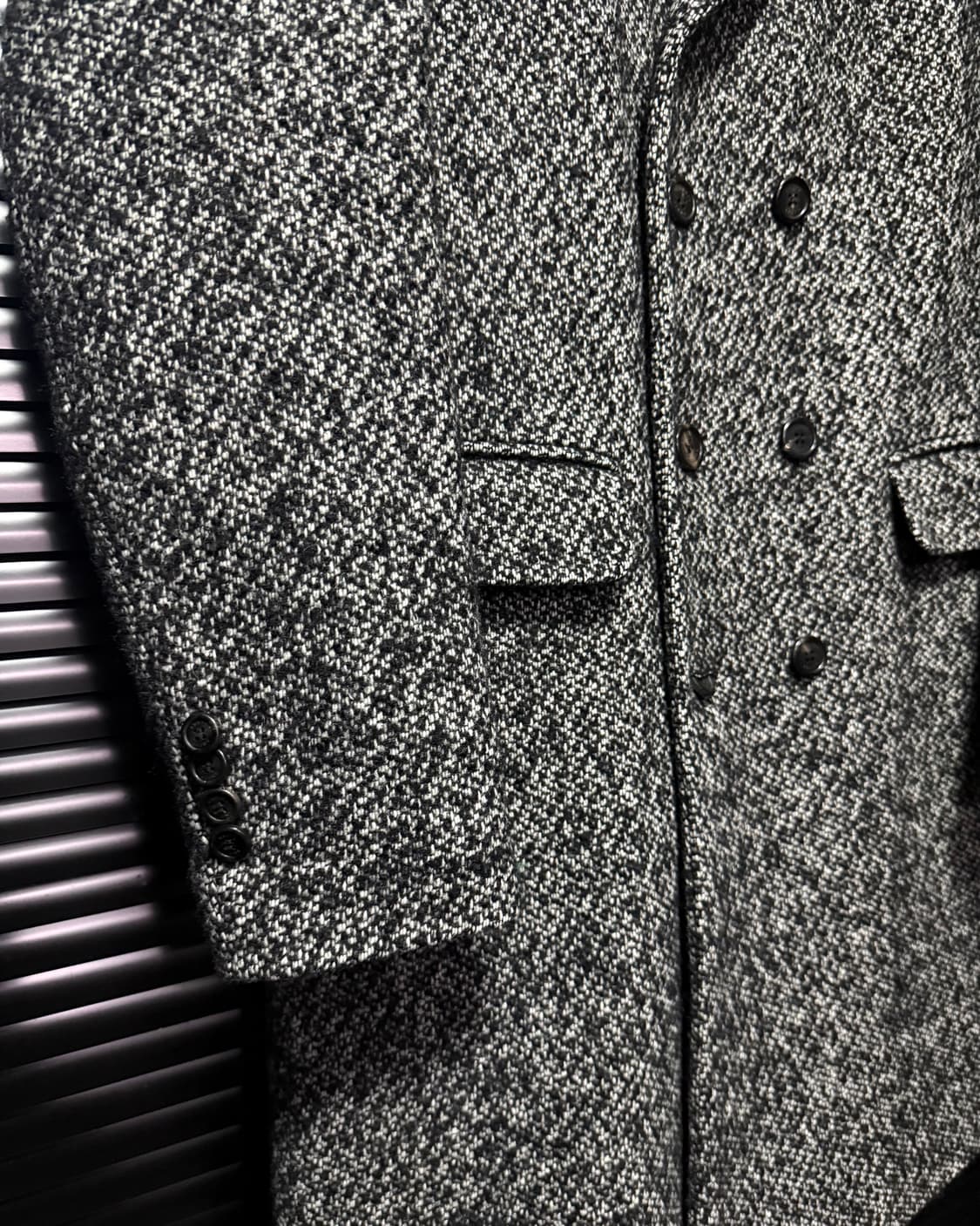 알뮤트 울 모 보카시 차콜 블랙 피크드 더블 롱 코트 고스 펑크 락시크 상품이미지4