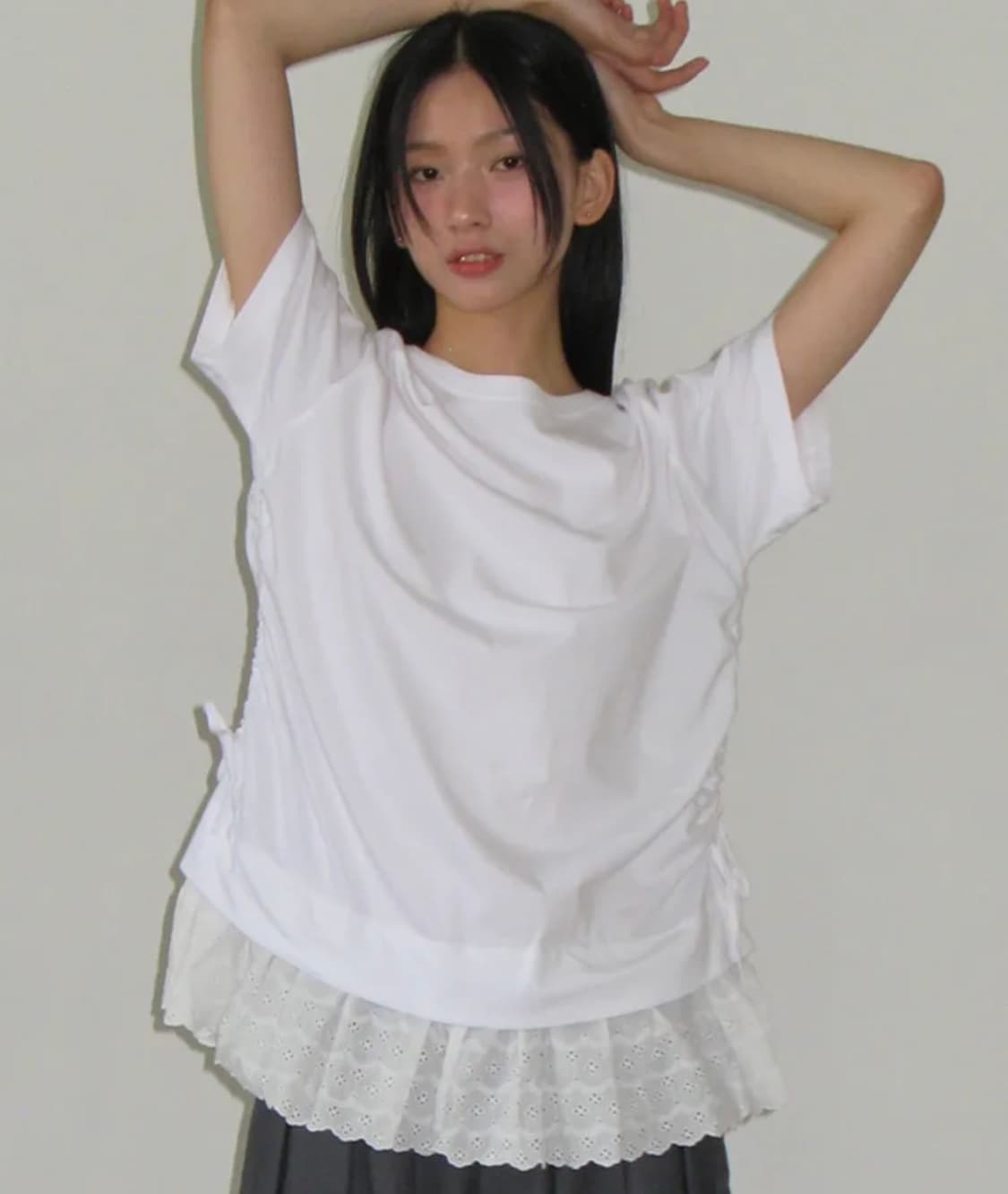 론론 레이스 셔링 레이어드 반팔 상품이미지1