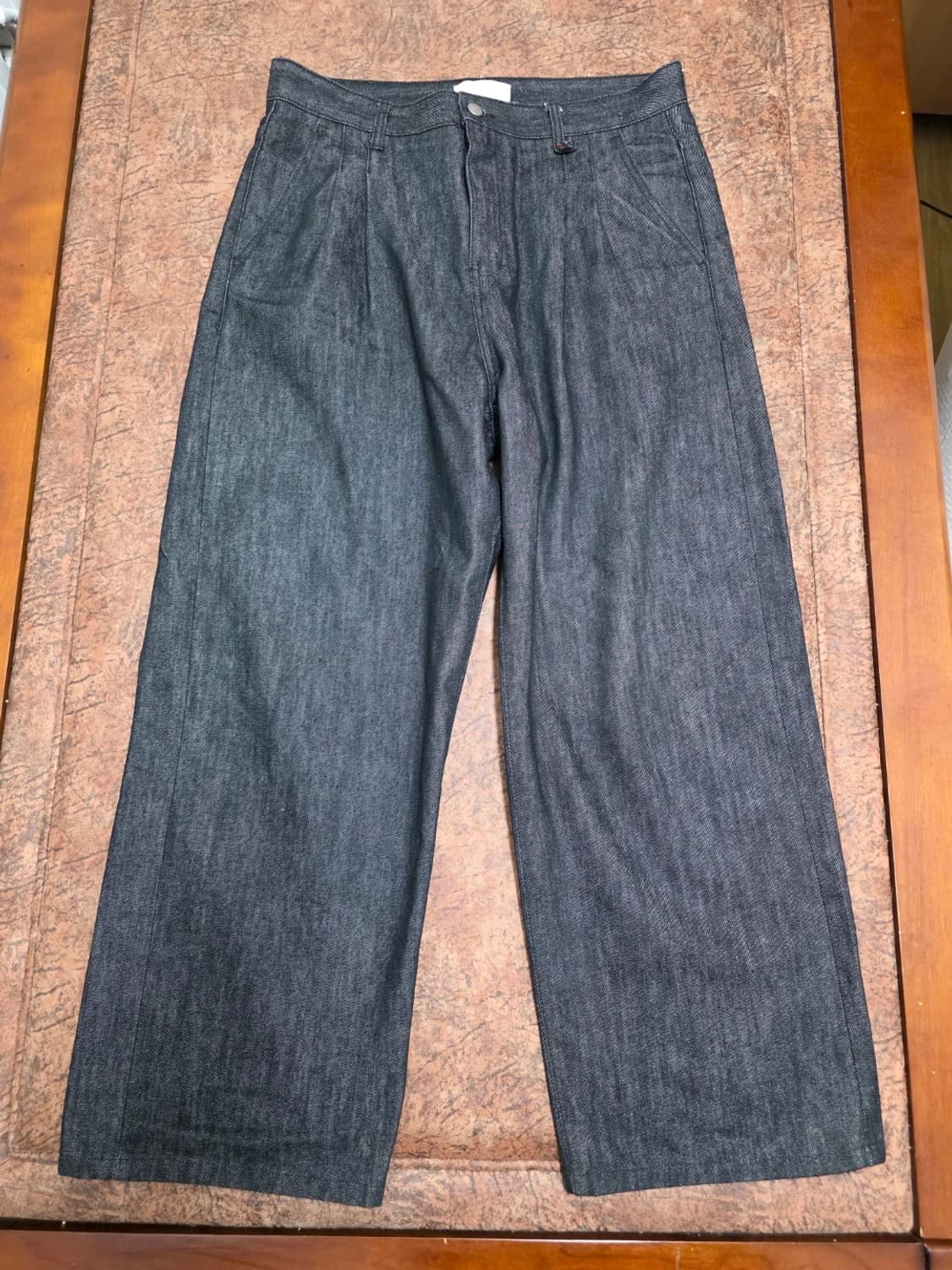 포트너스 투턱 와이드 블랙진 흑청 데님 팬츠 XL 상품이미지1