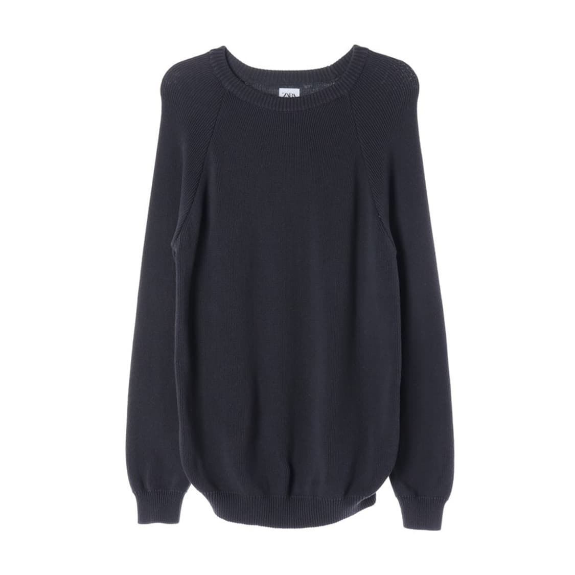 ZARA 네이비 래글런 골지 짜임 라운드 니트 XL 상품이미지1