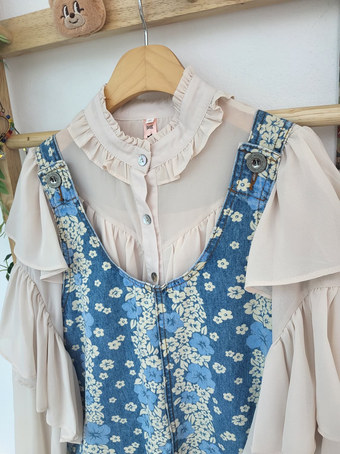 플라워 데님 멜빵 원피스 상품이미지2