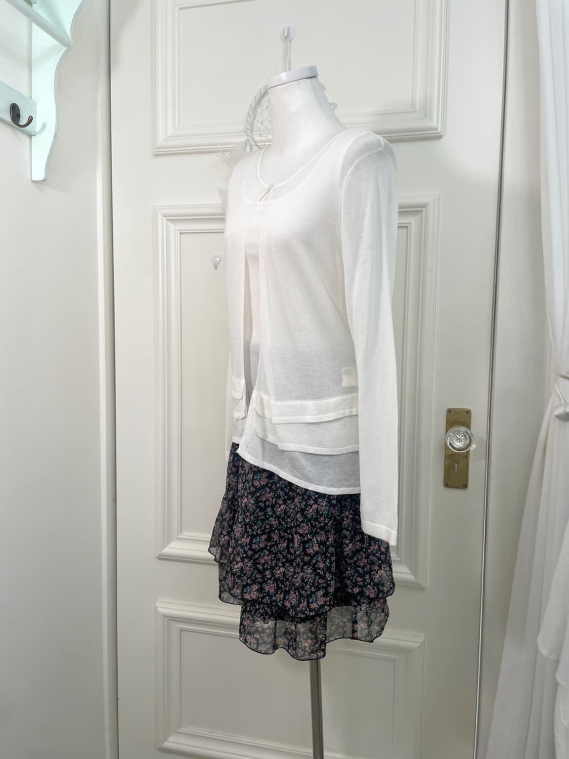 black flower ruffle banding midi skirt 상품이미지7