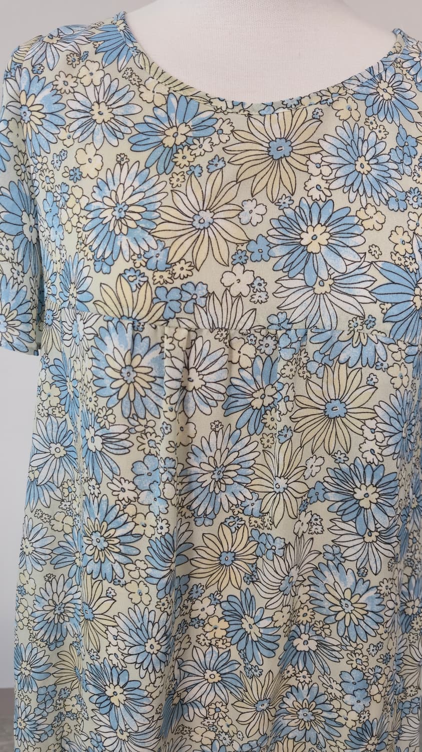 옐로우 블루 잔꽃 미니 원피스 튜닉 반팔 빈티지 상품이미지6